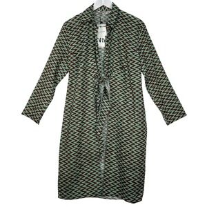 Zara Green Lizzie Shirt Dress Womens XS Long Sleeve Tie‎ Front Midi Mod Retro